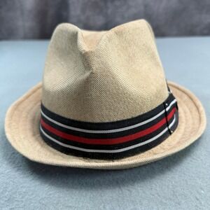 Henschel Hat Co USA Tan Trilby Fedora Hat Striped Ribbon Band XL Tan Mens